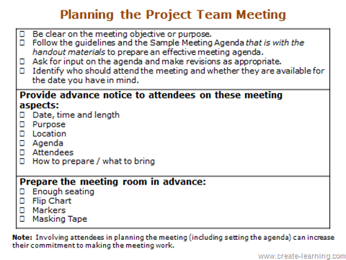 Planning the project team meeting