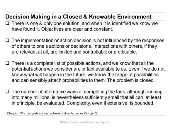 Decision Making in a closed knowable machinistic environment Create Learning team building and leadership