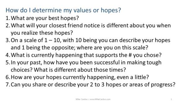 How do I determine my values? solution-focused value questions