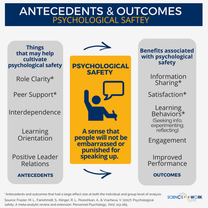 psychological safety inputs and outcomes from Science for Work